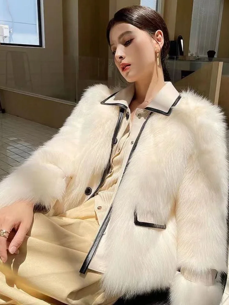 Autumn and Winter Fashion Series Women\'s New Fake Fur Coat Elegant Splicing Fur One Piece Loose Temperament Plush Fur Coat