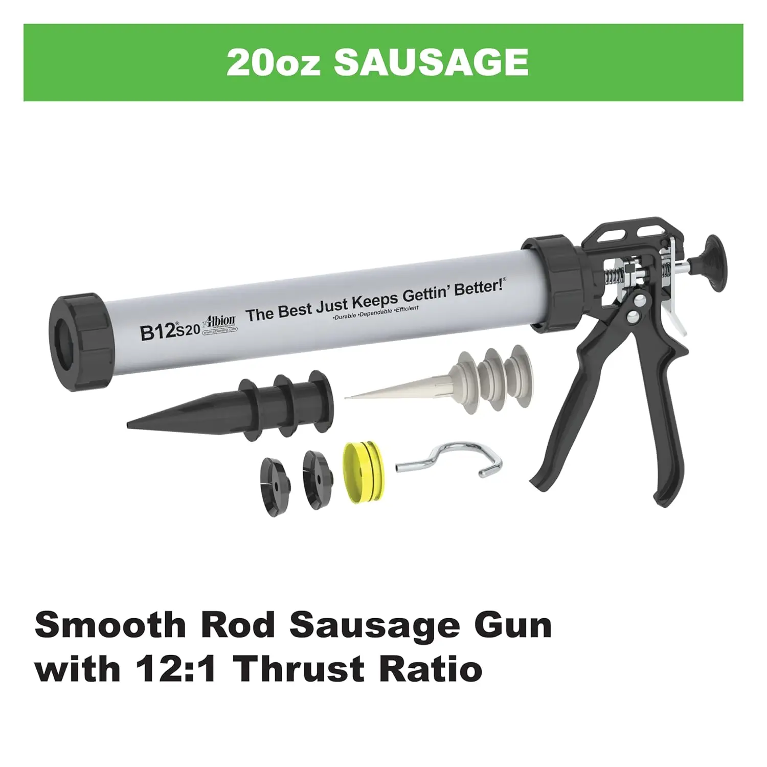 Manual Sausage Caulking Gun, 20 oz, 12:1 Drive