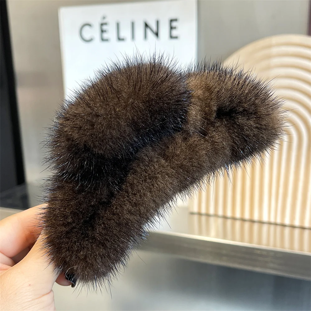 

New Fluffy Plush Elegant High Mink Large Hair Claws For Women Temperament Hair Decorate Lady Hair Clip Fashion Hair Accessories