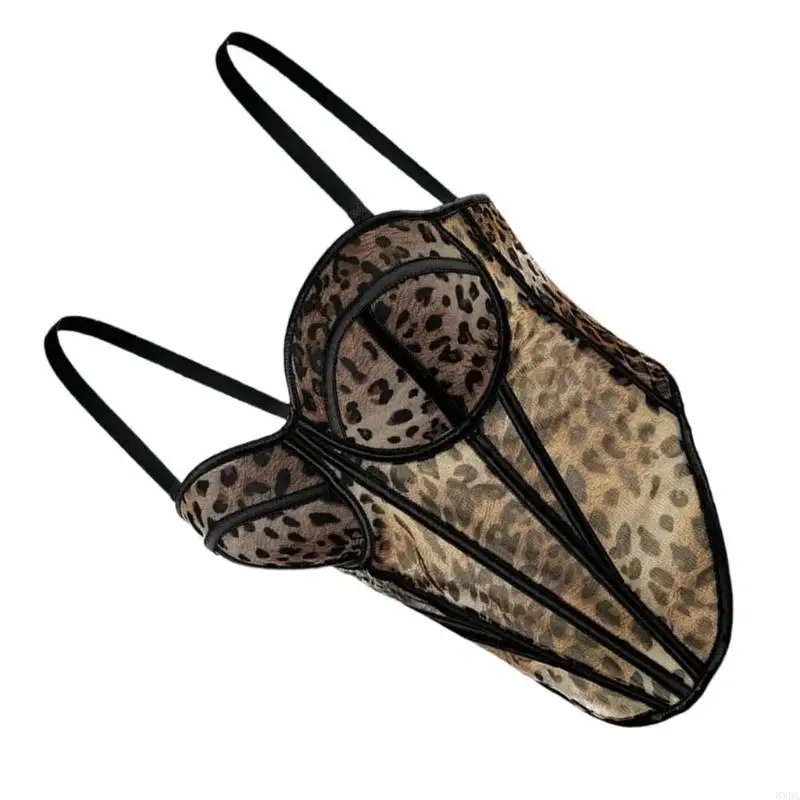 

Fashion Leopard Print Mesh Corset Camisole Comfortable and Breathable Mesh Bustier Crop Top Evening Wear Tops for Women 6XDA