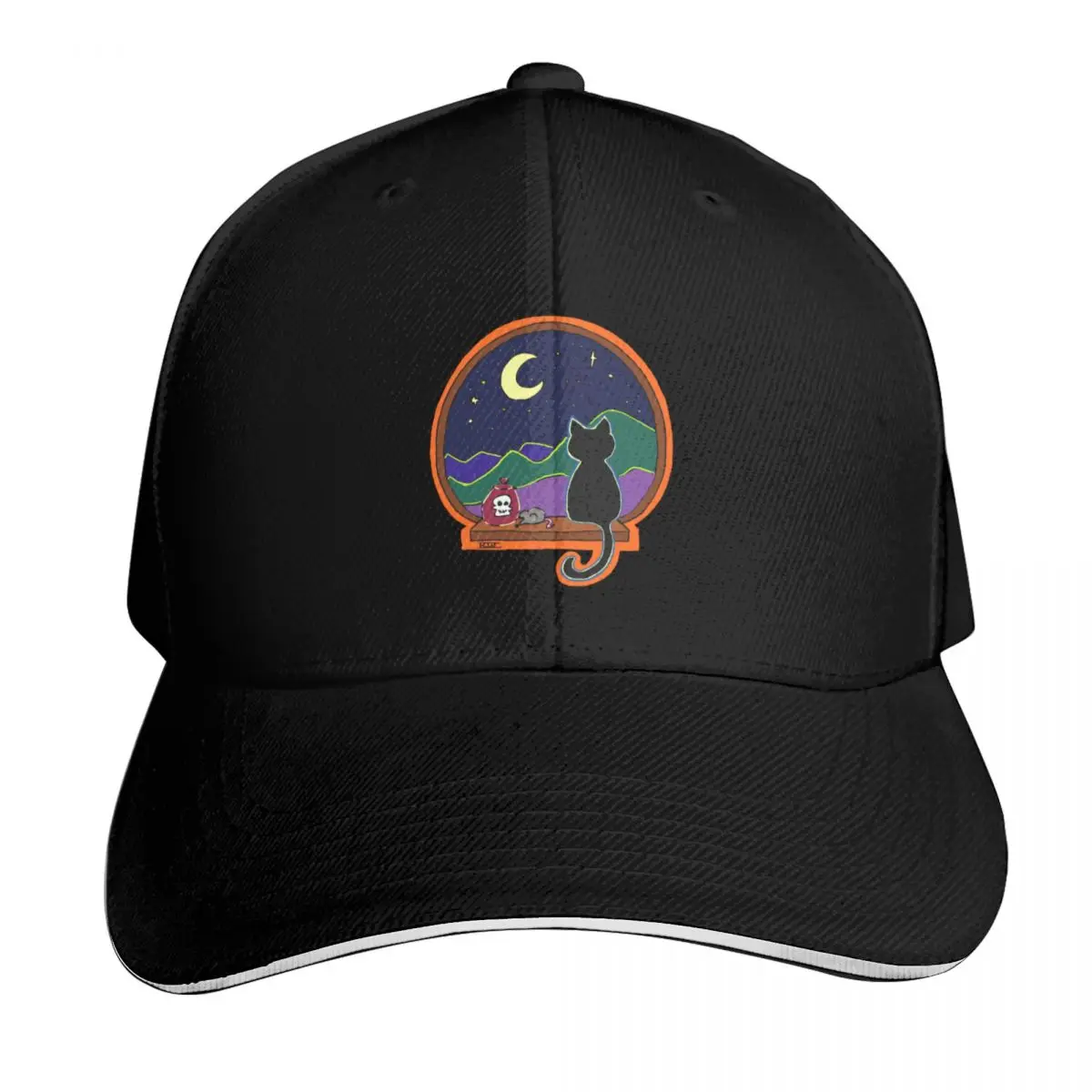 Black Cat in the Window Baseball Cap Summer Beach Travel Streetwear Hip Hop Trendy Vintage Retro Embroidered