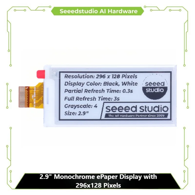 

2.9" Monochrome eInk / ePaper Display with 296x128 Pixels, SPI interface, Support XIAO/Arduino/STM32