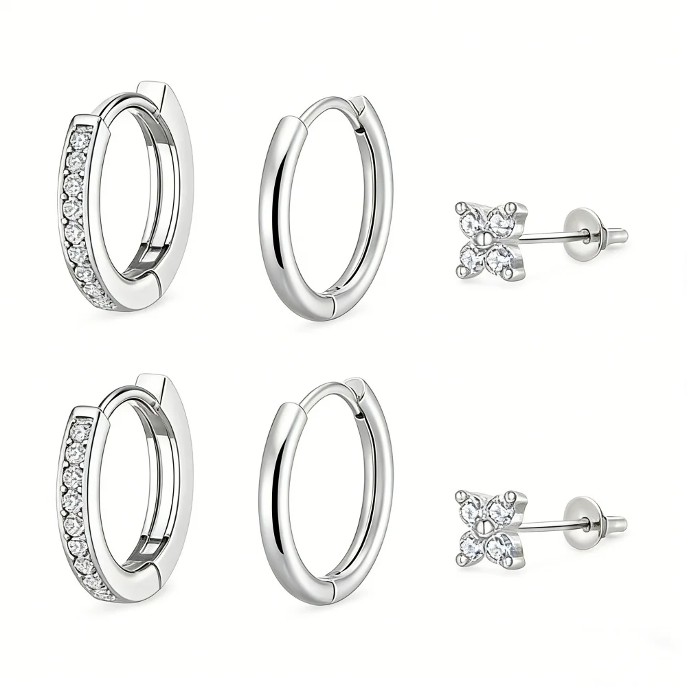 3 Piece Set Women's Hypoallergenic 14K Gold Plated Zircon Stud Earrings for Women Cartilage Multiple Ear Piercing Jewelry Gifts