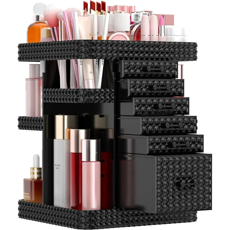 

Rotating Makeup Organizer with 6 Drawers[New Updated], Multifunctional Cosmetics Organizer for Vanity Countertop