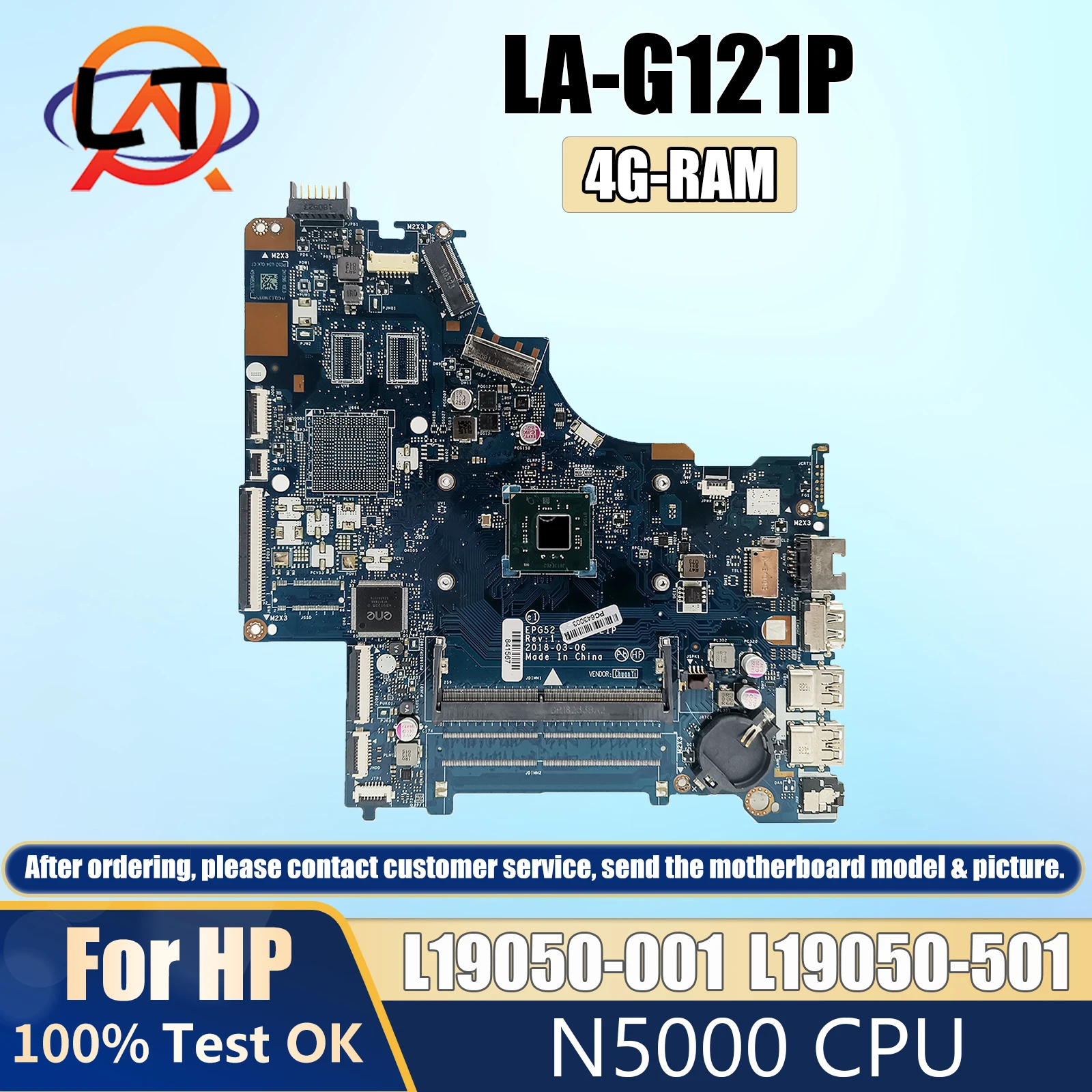 

L19050-001 L19050-501 L19050-601 Mainboard For HP 15-BS Laptop Motherboard LA-G121P With N5000 CPU 100% Fully Tested