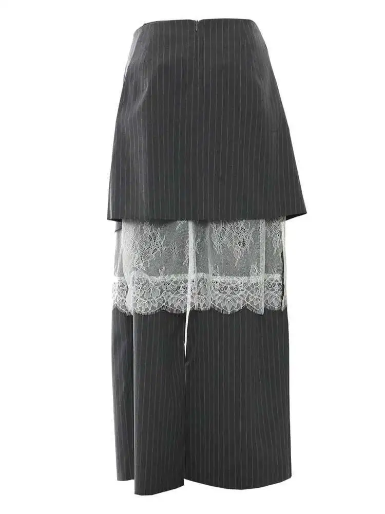 Kwtx calças femininas de renda emendada design cintura alta calças largas listradas contraste cor maré roupas soltas femininas 2025 novo