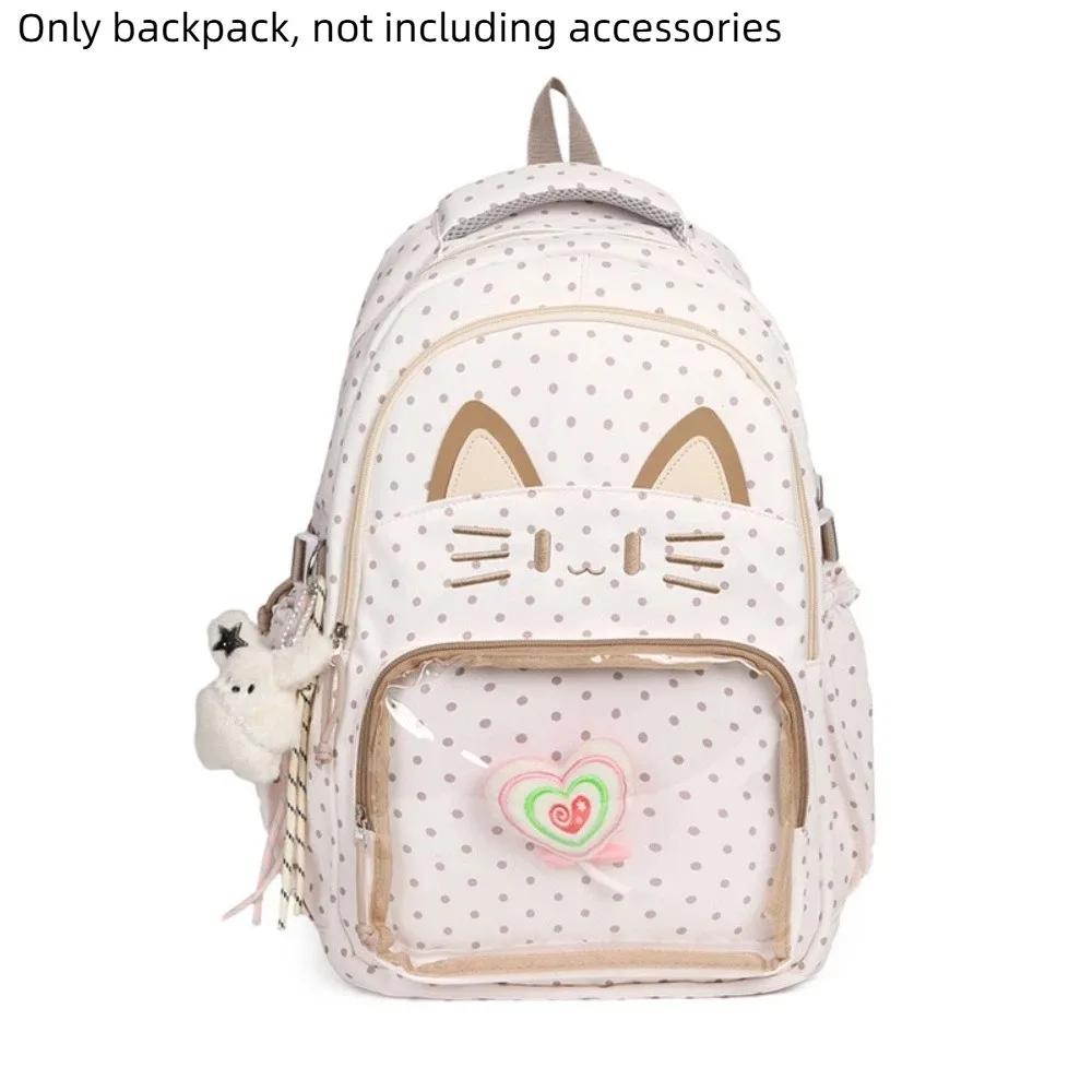 

Preppy Style Cartoon Cat Backpack Embroidery Kitten School Backpack Large Capacity Lightweight Students School Bag School