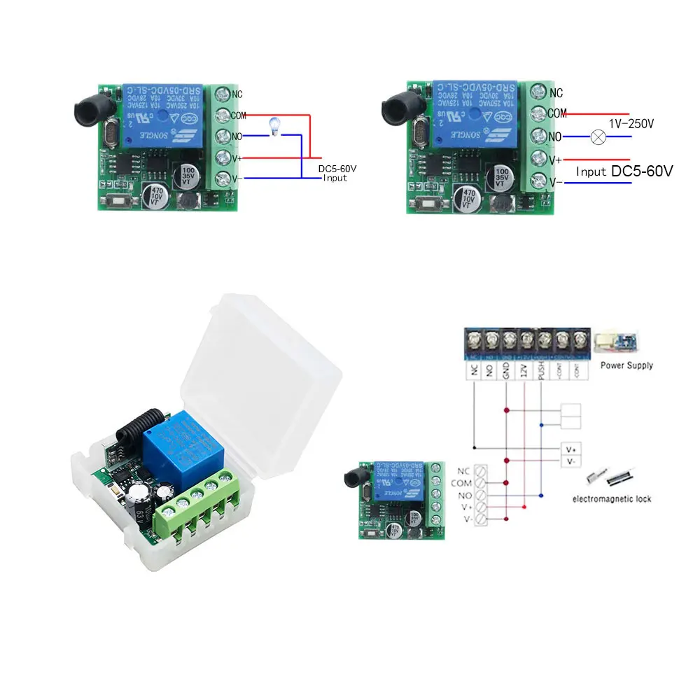 433Mhz Remote Control Switch DC5V 12V 24V 36V 48V 60V 1CH Wireless Relay Receiver Module RF Transmitter 433.92Mhz Remote Control