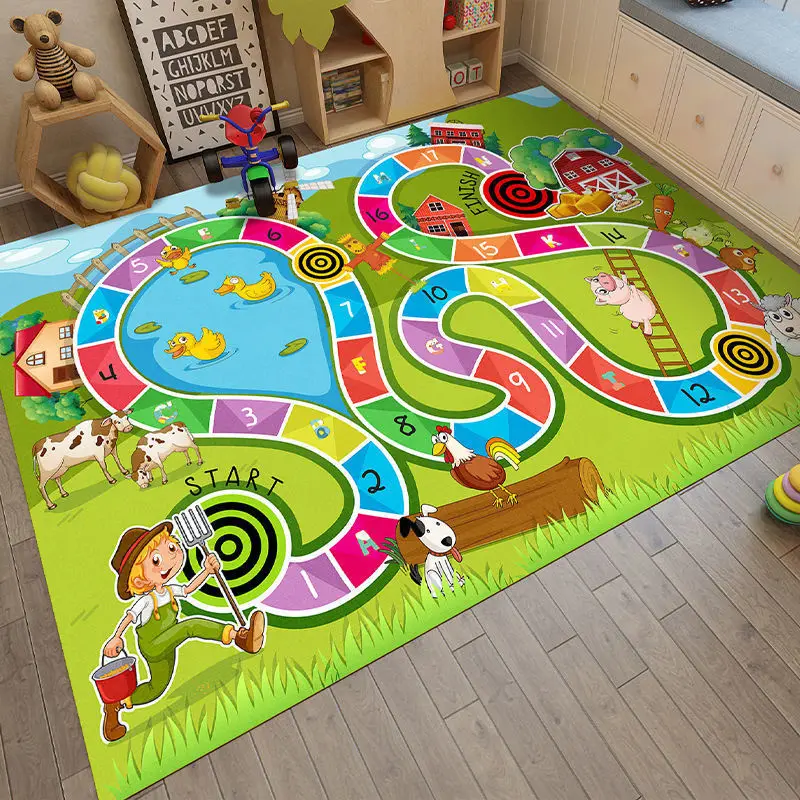 Crystal velvet children\'s room carpet educational early education kindergarten crawling mat bed bedroom cartoon animal carpet