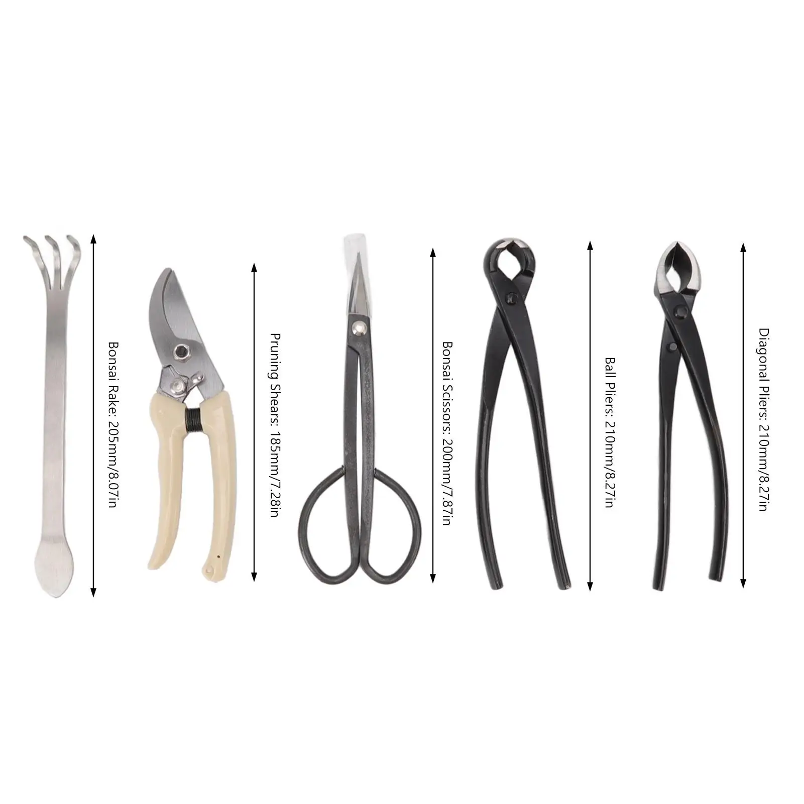 5Pcs Carbon Steel Bonsai Tool Set - Scissors, Rake, Branch Cutter & Pruning Shears for Gardening