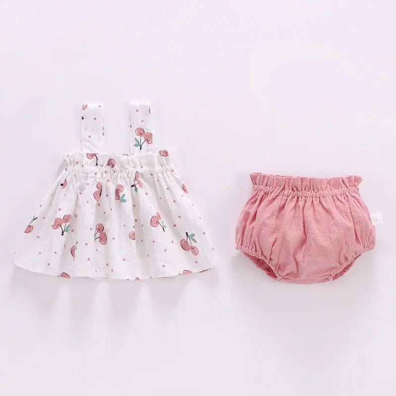 Summer Thin Newborn Baby Print Clothes For Girls Set Mini Dress And PP Shorts 2Pcs Set Infant Baby Clothing Outfit 2024