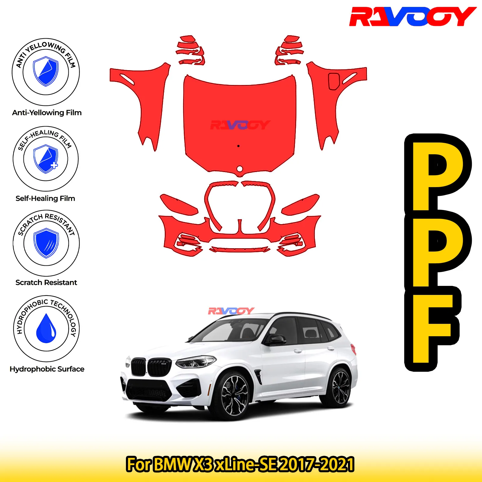 

Для BMW X3 xLine-SE 2017-2021 глянцевая матовая черная предварительно вырезанная передняя PPF комплект защитной пленки для краски