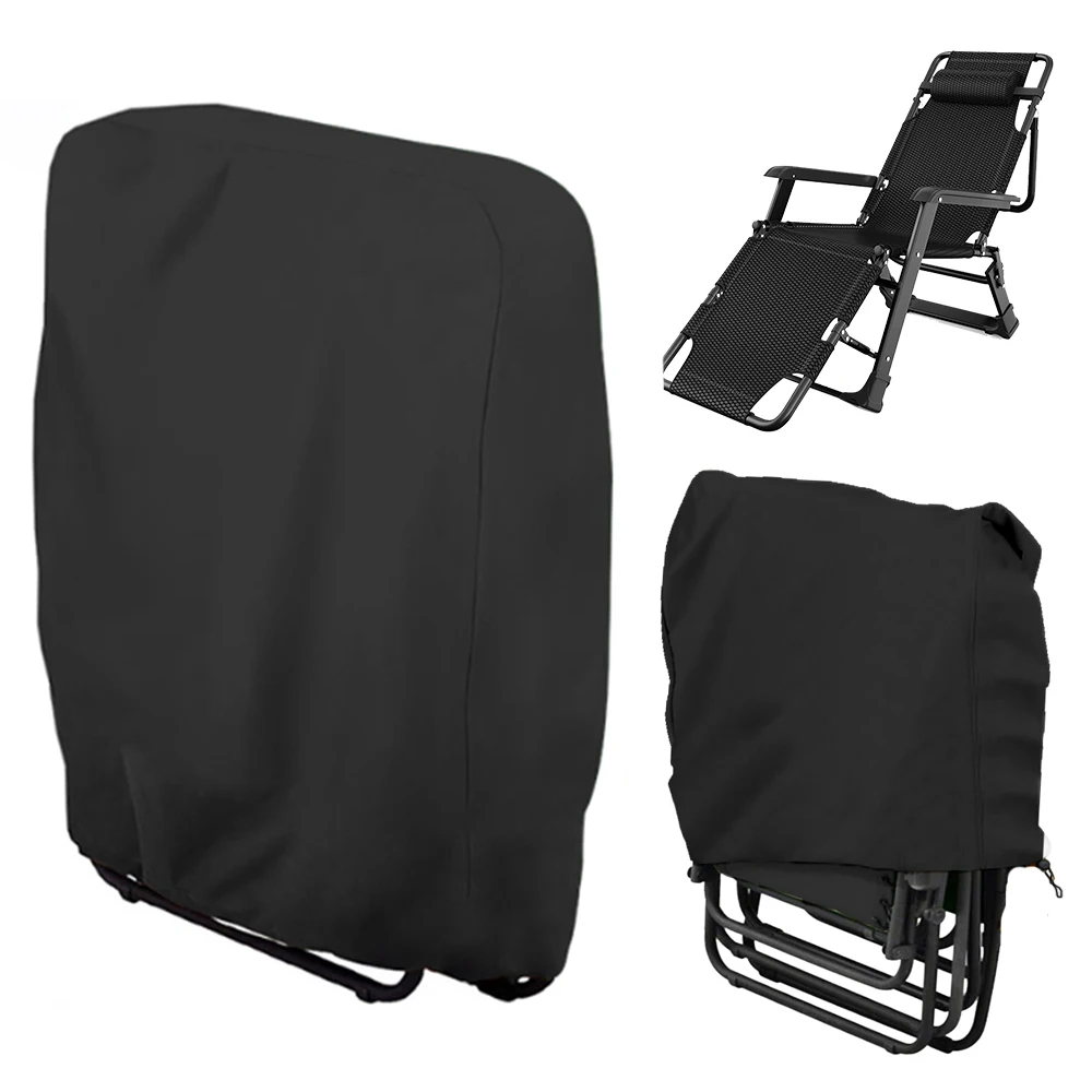 Folding Chairs Cover 3 Sizes Outdoor Dustproof Sun UV Protection Waterproof Cushion for Reclining Chair Black Furniture Case