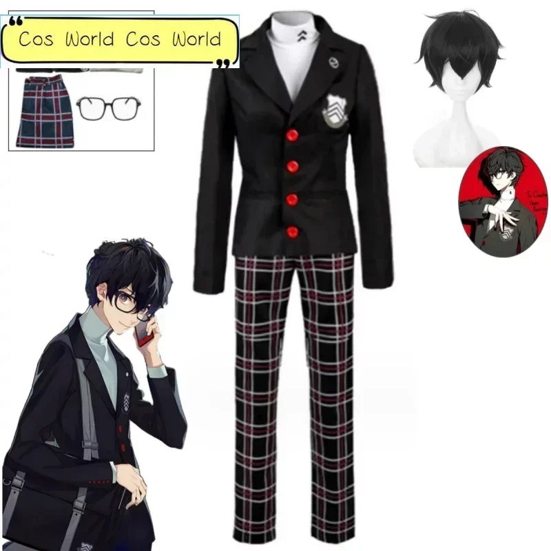 Game Persona 5 Ren Amamiya Akira Kurusu Kostum Cosplay Men's School Uniform Unisex Halloween Suit Coat Party Uniform Set