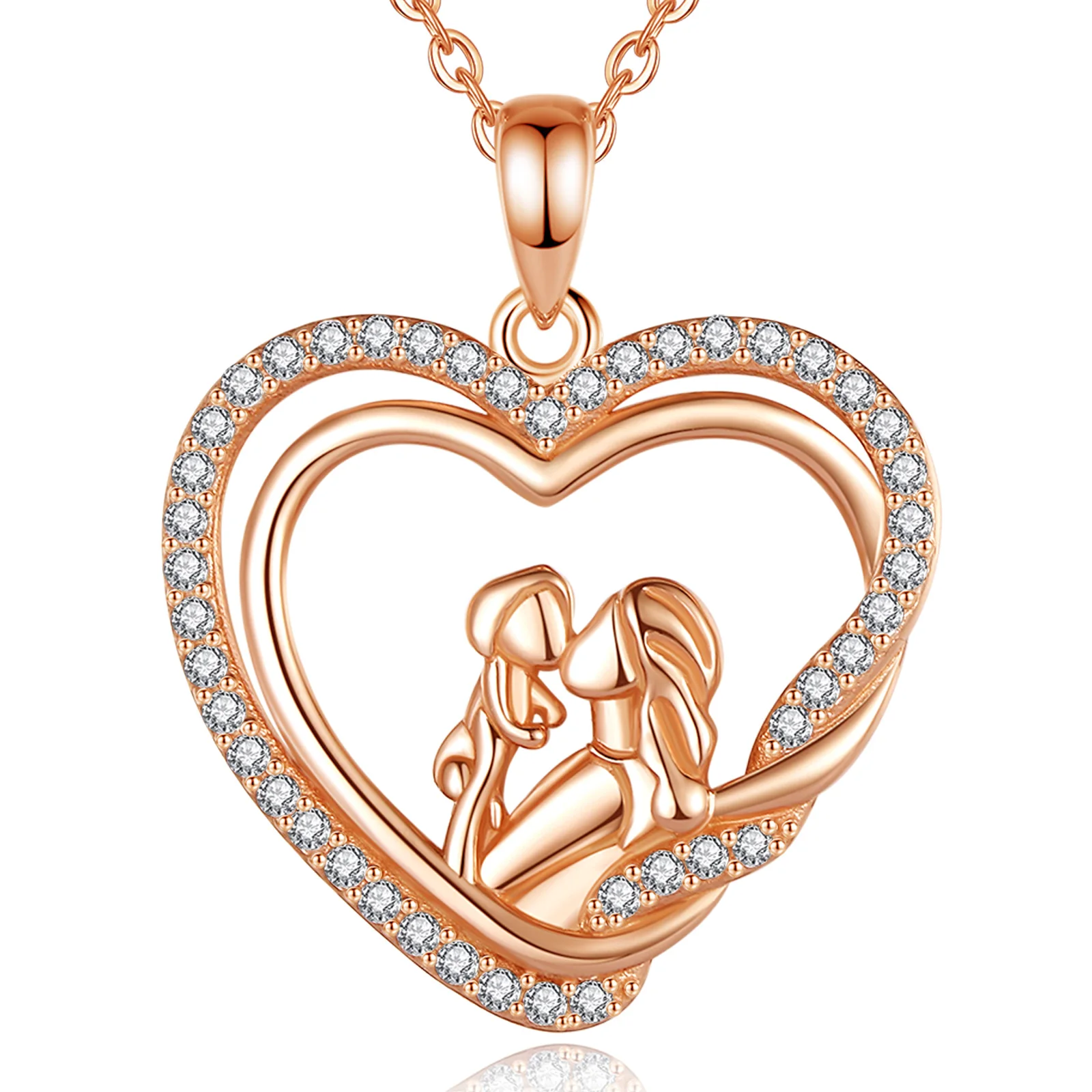 Eudora Herz-Charm-Halskette aus echtem 925er-Sterlingsilber für Damen, Baby, Mutter, Kind, CZ-Anhänger, feiner Luxus-Schmuck, Muttergeschenk