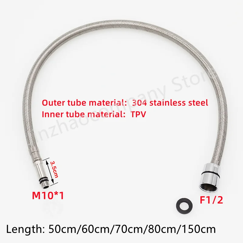 50/60/70/80/150cm 304 Stainless Steel Faucet Braided Water Pipe F1/2 M10*1 Hot and Cold Water Faucet Inlet Hose Flexible Pipe