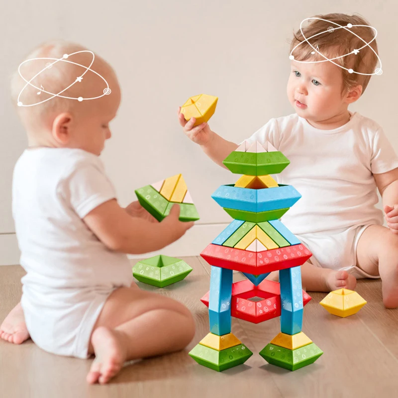 Colored Pyramid Building Blocks Set Stacking Toys Geometry 3D Blocks Children Early Education Toy Birthday Gift