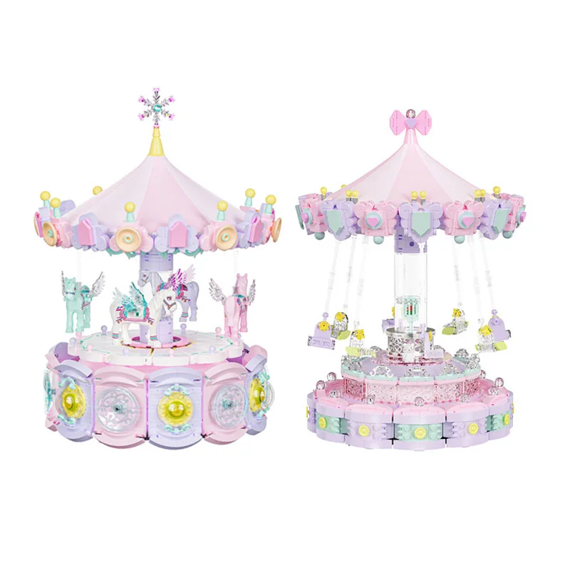 Creative Amusement Park Micro Diamond Block Merry-go-round Model Playground Carousel Rotary Aircraft Build Brick Toys Nanobrick