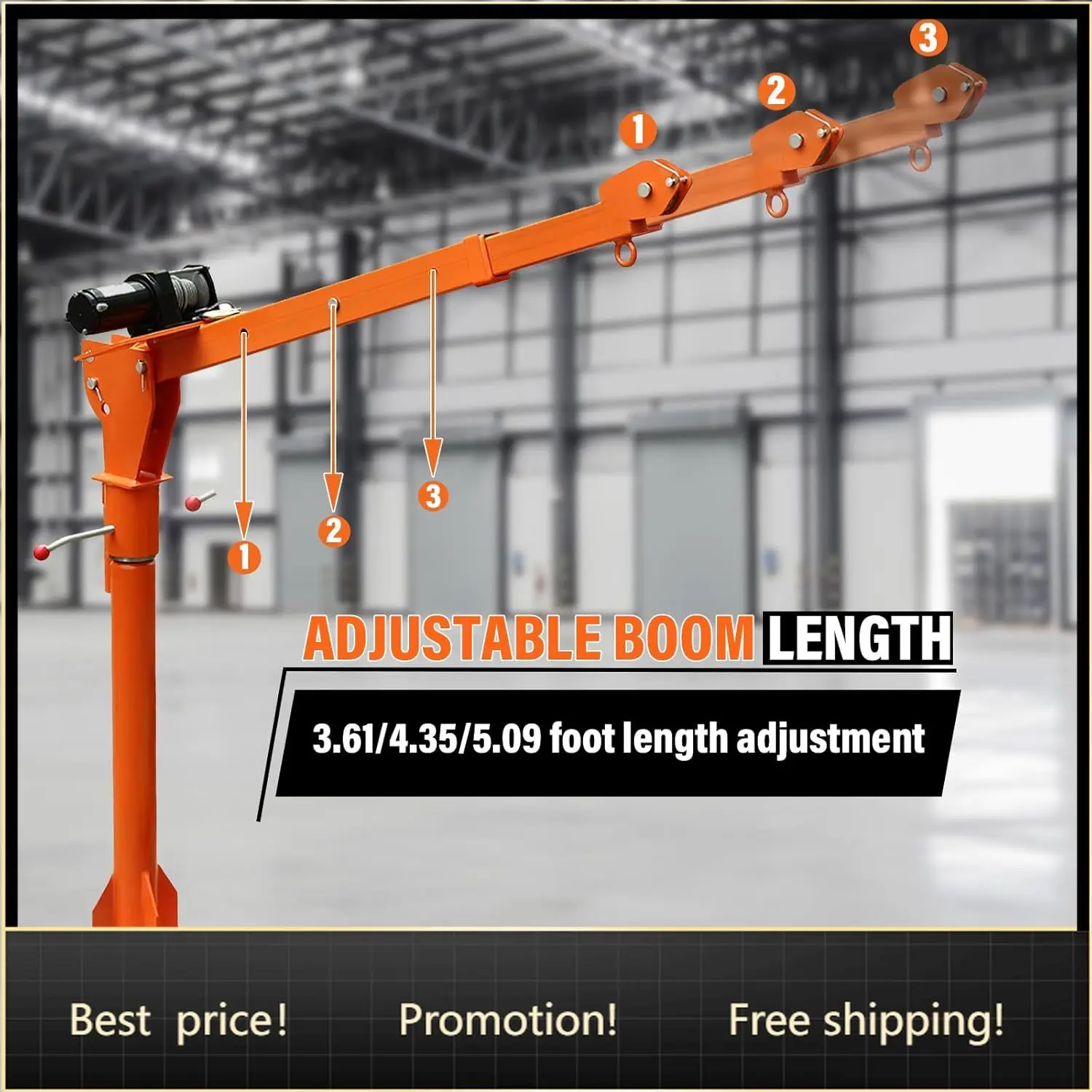 

Truck Mounted Crane, 1100 LB 12V Electric Winch Truck Crane with Adjustable Boom Length, 360 Degree Swivel, Pickup Truck Jib Cra