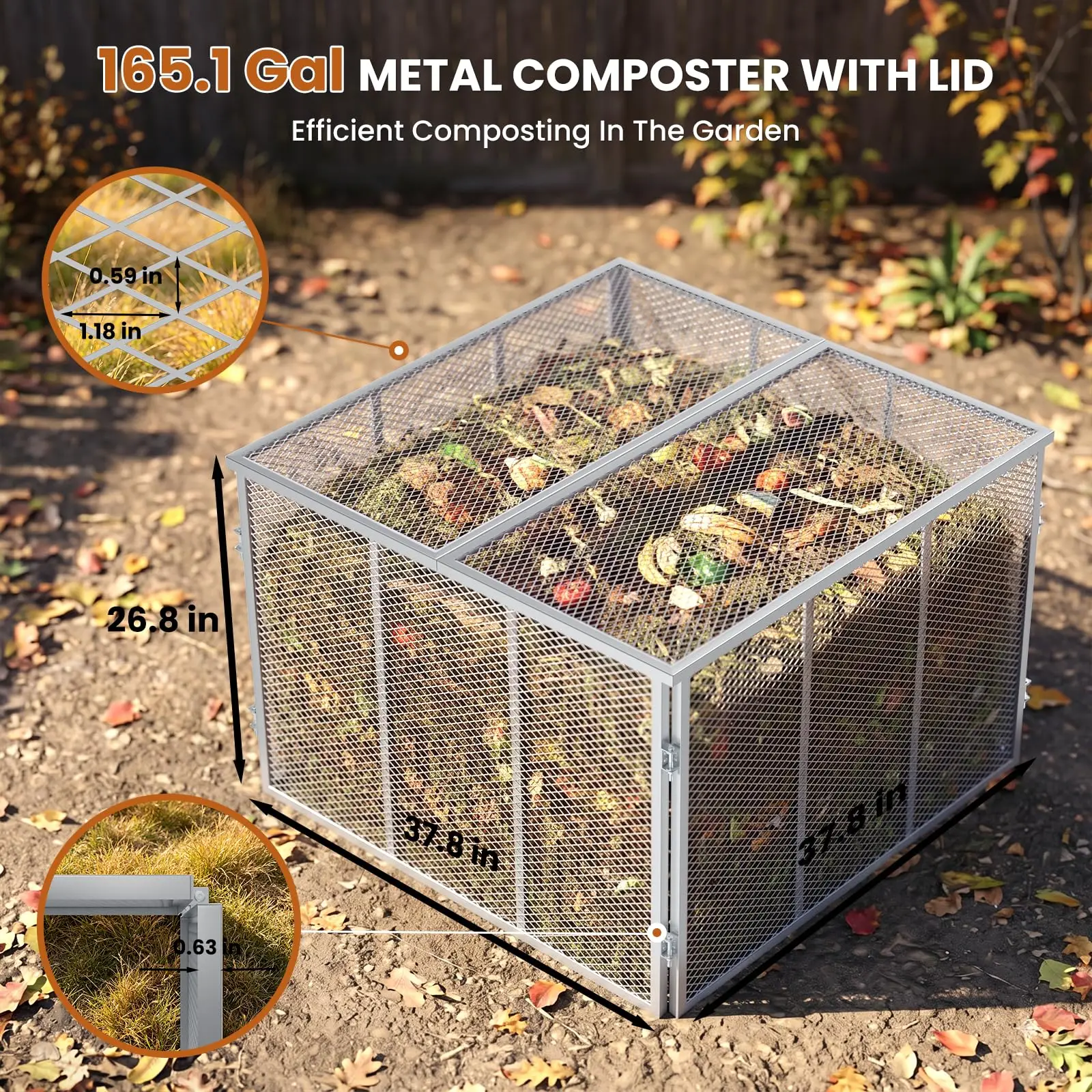 Outdoor Compost Bin, 165 Gal Metal Wire Mesh Garden Composte