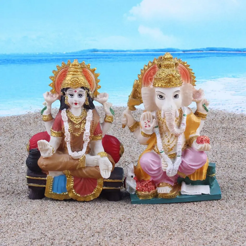 Mini Simulation Hindu Deity Statue Resin Model Elephant Sculpture for Desktop