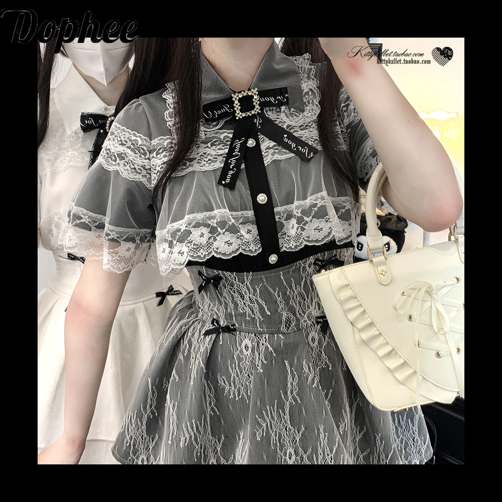 

Dophee Japan Style Spring Summer Lace Cape Short Sleeve Women Blouses Elegant Single-breasted Lolita Top Gothic Cute Girl Shirts