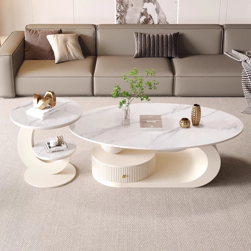 

Oval high-end coffee table living room home rock slab coffee table light luxury simple mesas para café nordic furniture