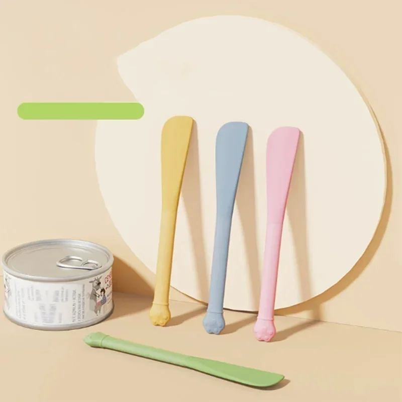 Silicone Cat Paw Pet Can Spoon Long Handle Multipurpose Dog Cat Food Feeder Can Opener Spatula