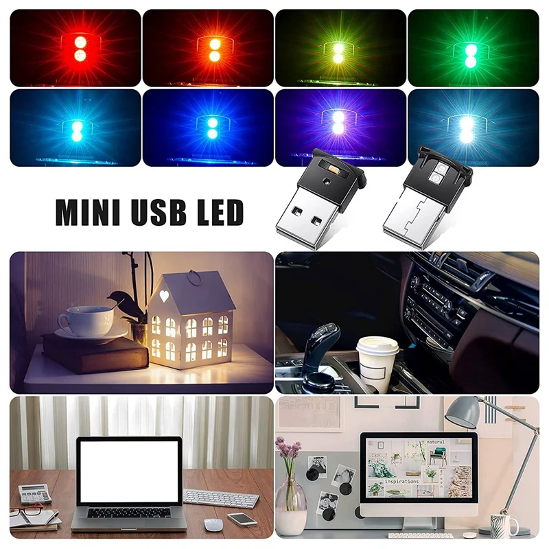 Mini USB LED Light, RGB Car LED Interior Lighting DC 5V, Laptop Keyboard Light Home Office Decoration Night Lamp