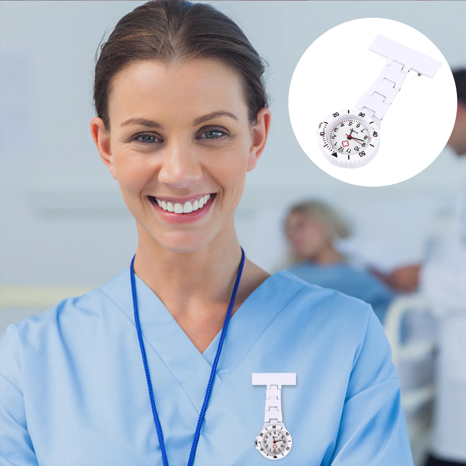 

Fashionable Women'S Nurse Watch White Metal Pocket Operated Large Face Hanging Design For Hospital Staff Medical Fob