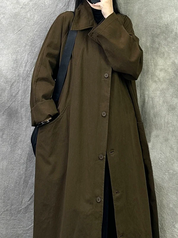 

Retro Over-Knee Midi Length Ele Loose plus Size Coat Autumn Winter New Sle Versatile Long Sve Single Button Closure