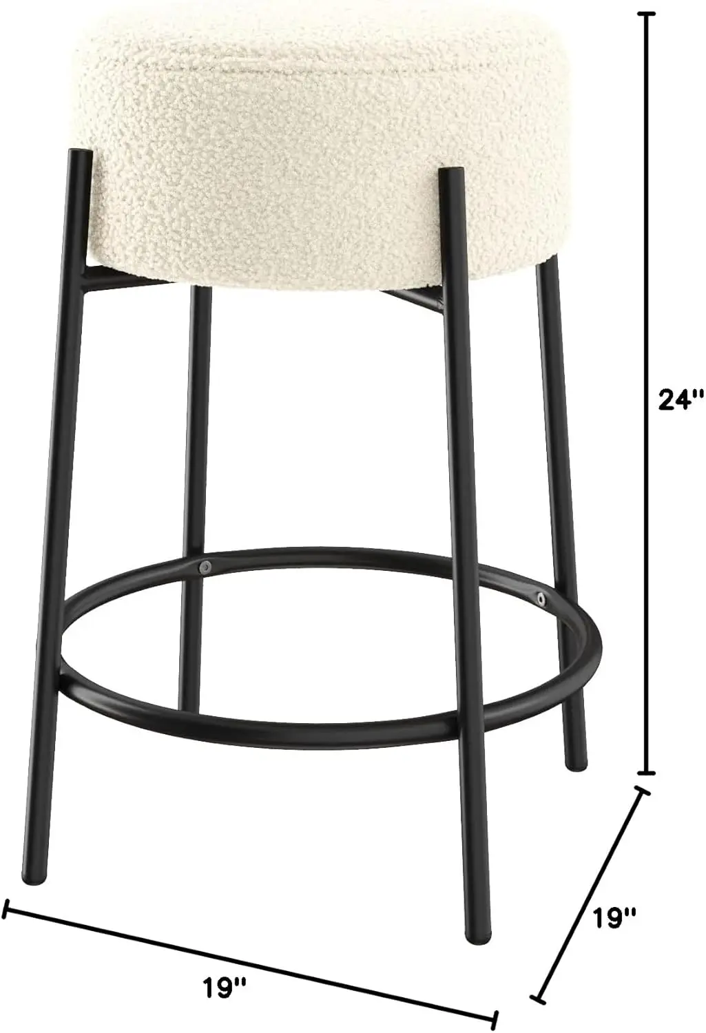 Nathan James Isaac 24" Modern Backless Bar Stool with Round Soft Padded Boucle Seat and Metal MidBoucle White/Black, Set of 4