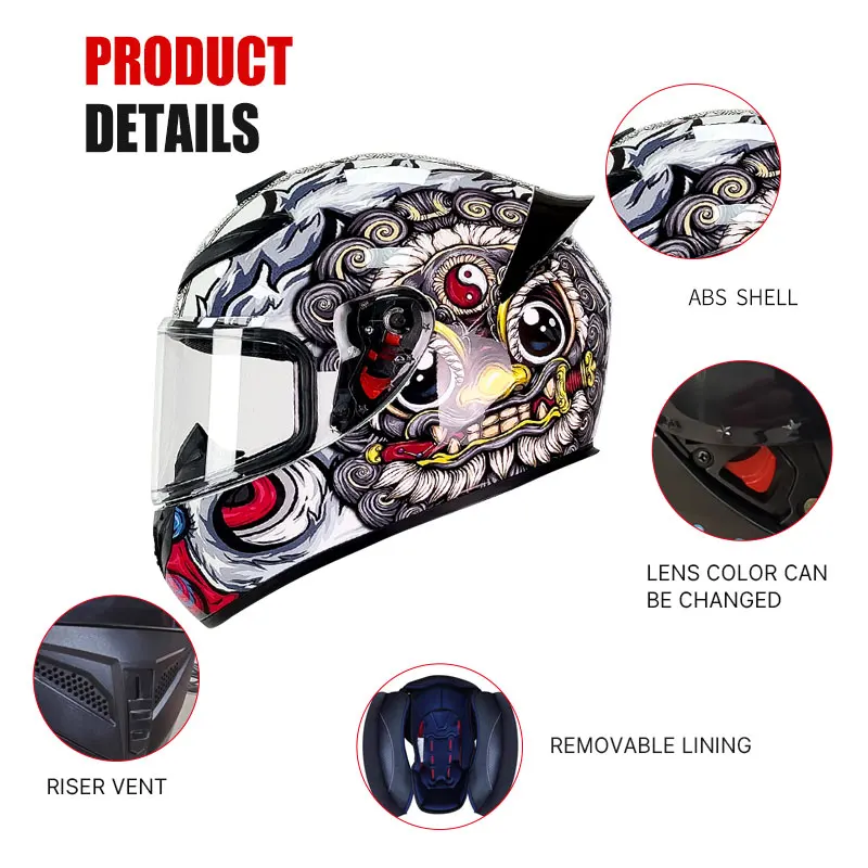 DOT Approved Full Face Helmet for Motorcycle Four Seasons Modular Helmets HD Visors Moped Scooter Cruiser Helmet