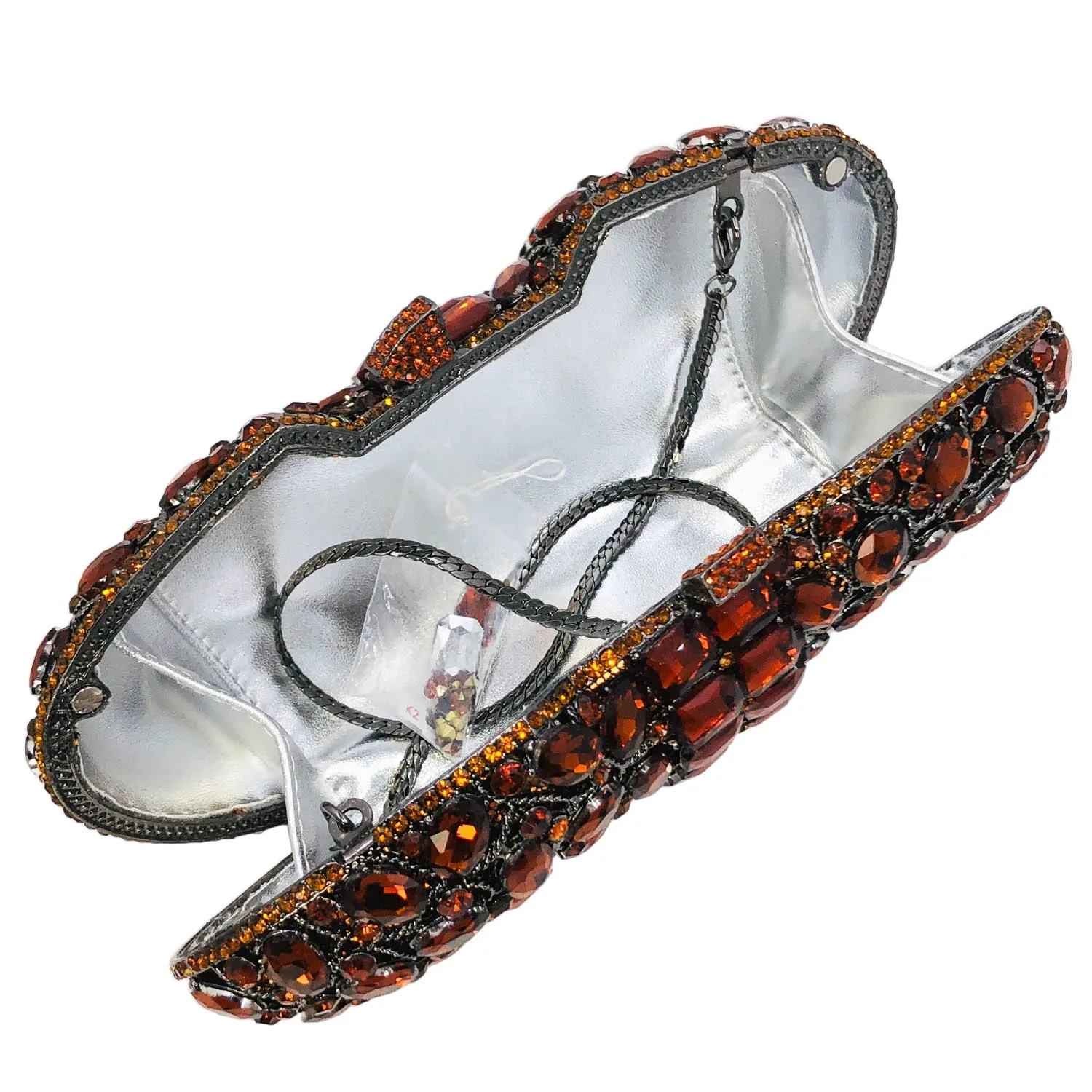 حقائب وقوابض للسهرة من حجر الراين البني من Boutique De FGG، محافظ رسمية للحفلات الراقصة، حقيبة كريستال لحفلات الزفاف