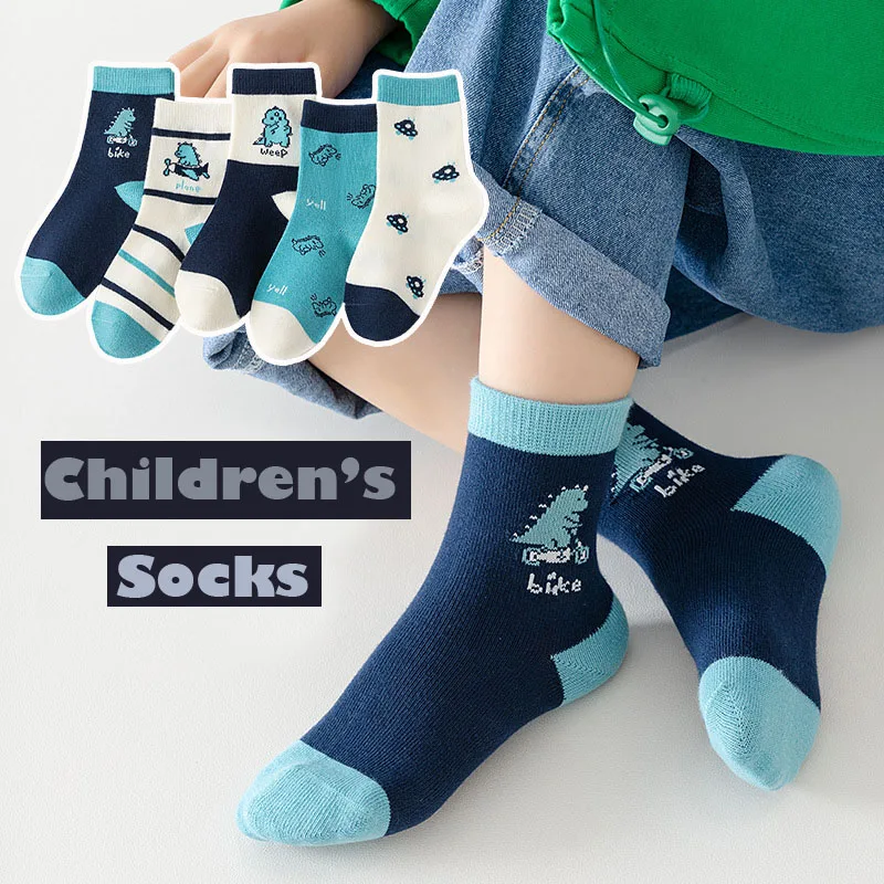 

5 Pairs/lot Baby Socks 2024 Autumn Cotton Socks Medium Socks Kids Little Big Boys Crew Sock