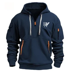 2024 Herbst/Winter neue Herren Freizeit verdickt Multi-Pocket-Reiß verschluss Hoodie Digitaldruck lose europäische Größe Freizeit sport mantel