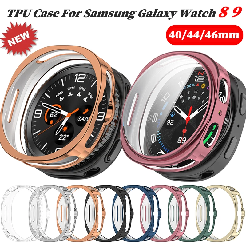 TPU-Schutzhülle für Samsung Galaxy Watch 8 9 40 44mm Classic Smart Band, weiche Silikon-Bumper-Schutzhülle mit Displayschutz und Armband für Watch8