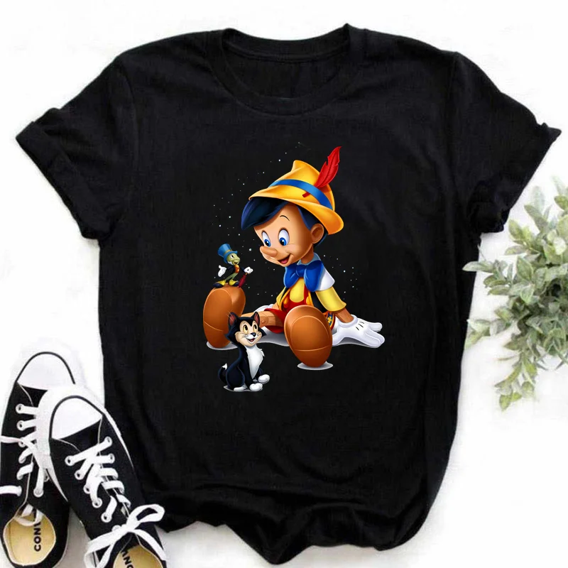 Pinocchio Disney Print Vrouwen Mode T-Shirt Casual Korte Mouw T-Shirt Voor Lente & Zomer Dames Kleding Dames 2024