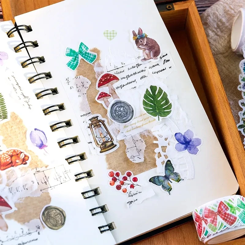 100Pcs/Roll Flowers Rabbits Animals Washi Tape Stickers Cute DIY Hand Account Collage Junk Journal DIY Scrapbooking Stickers