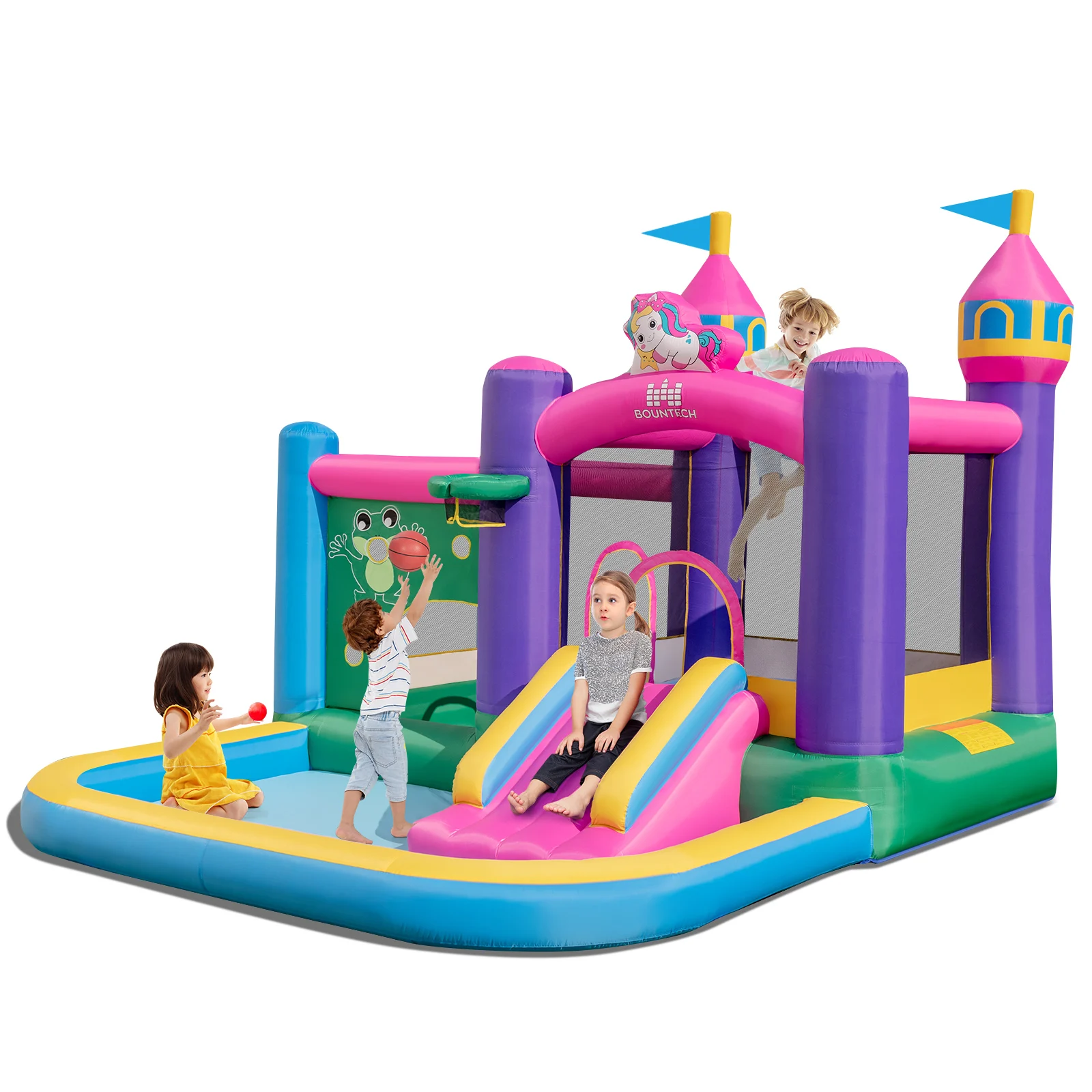 

6-in-1 Kids Inflatable Bounce House w/ Slide Jumping Area Ball Pit Pools Castle