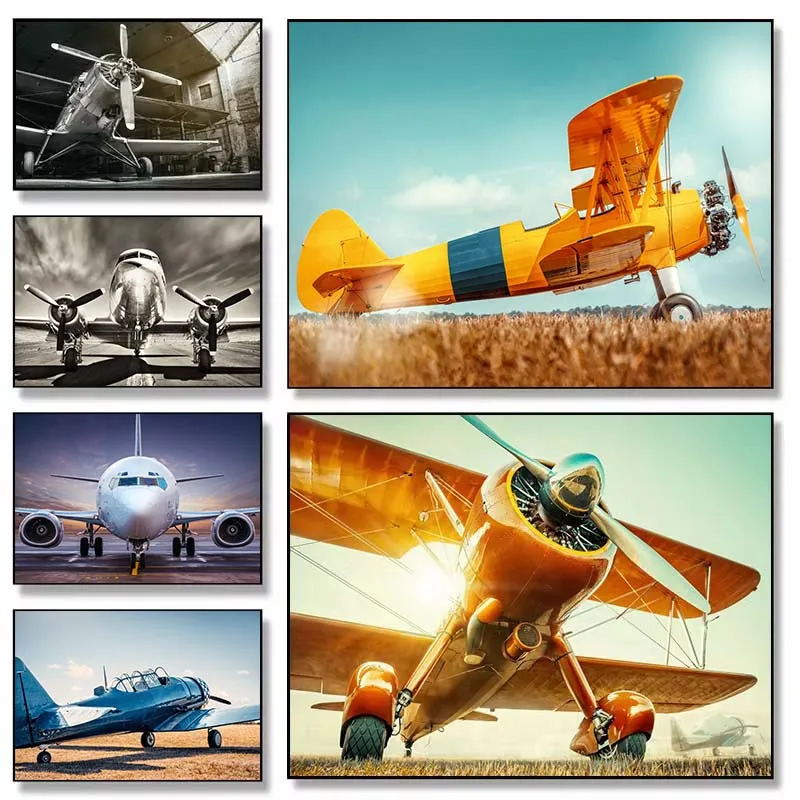 Vintage Airplane Fighter Poster Art Canvas Painting Print Sky Aircraft Pictures for Living Room Office Wall Art Home Decor Gift