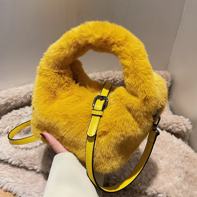 Fur Women\'s Small Hand Bag Luxury Warm Plush Crossbody Bags For Women Fashion Furry Short Handle Clutch Cute Ladies Shoulder Bag