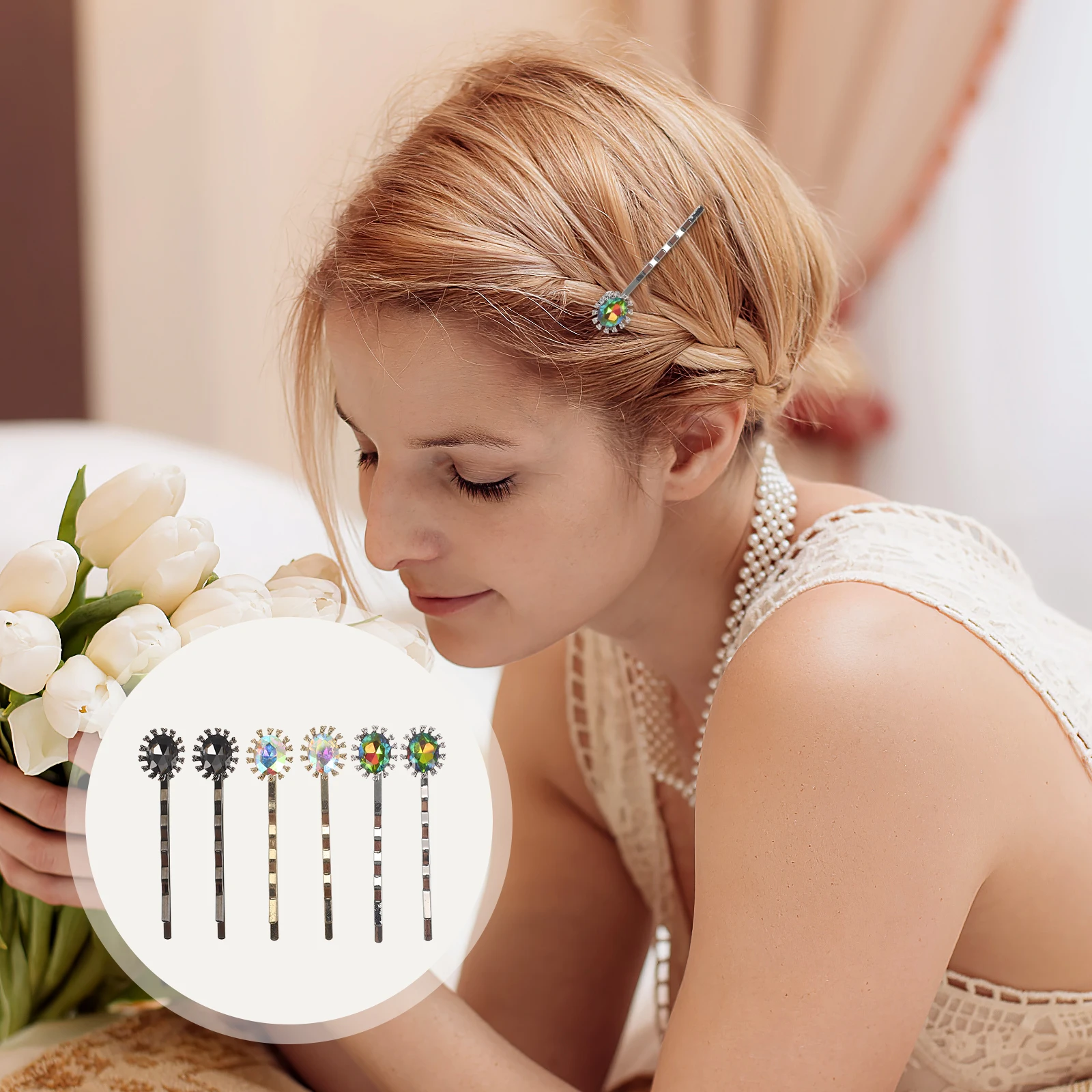 

6pcs Crystal Hair Clips Women Decorative Sparkly Cubic Zirconia Fancy Hairpin Zinc Alloy Lightweight Shiny Elegance for Women