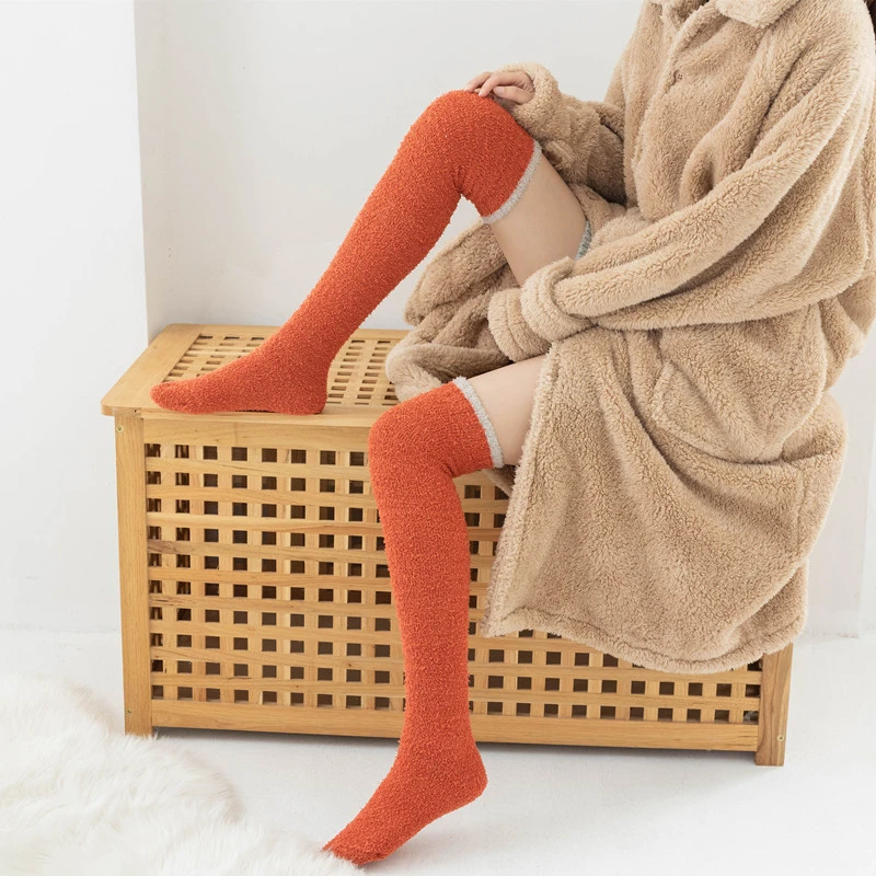 Long Winter Women Socks Warm Thigh High Stockings Coral Fleece Soft Fluffy Over Knee Socks Solid Candy color Sock Calcetines