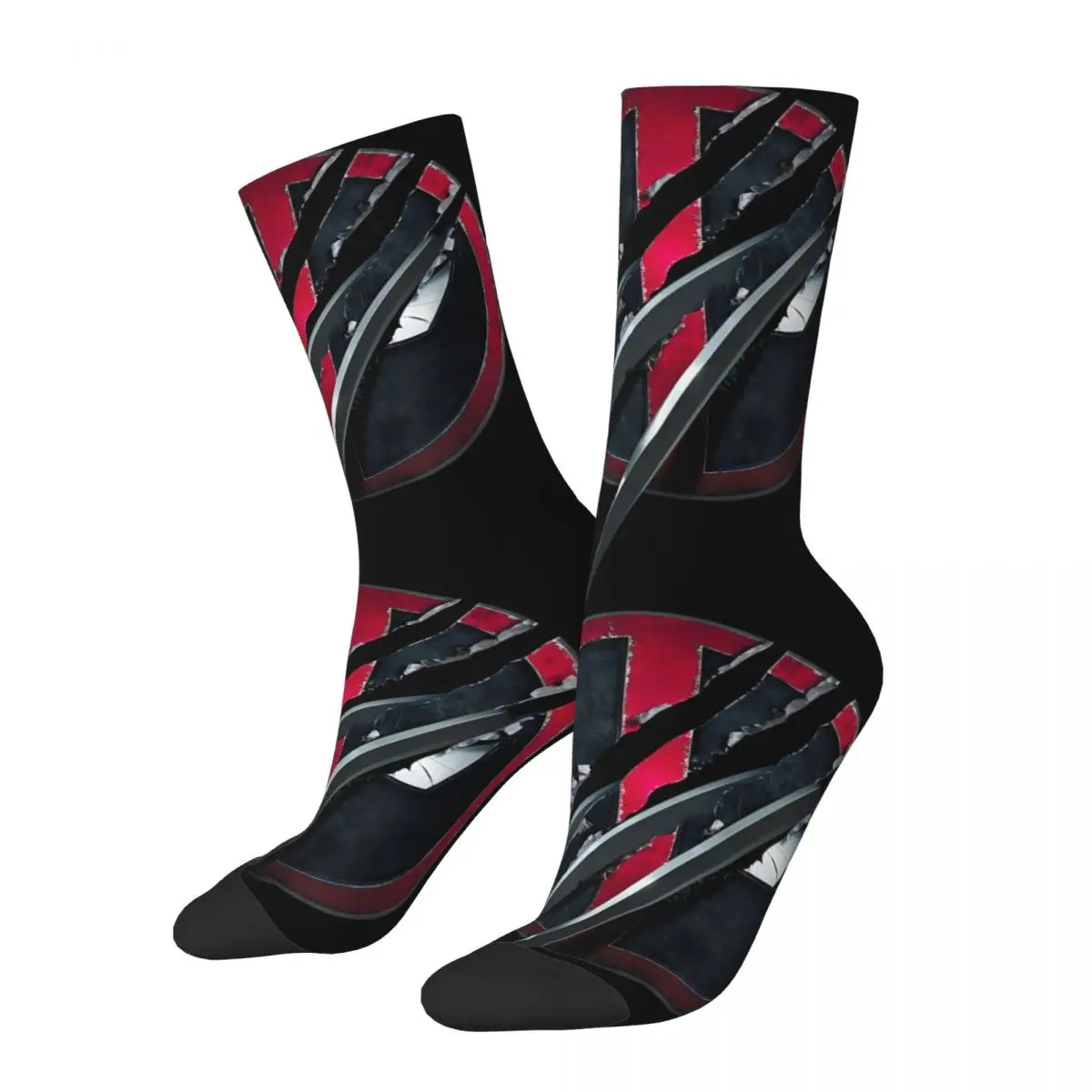 Fashion Deadpool & Wolverine Slashed Icon With Claws Football Socks Polyester Crew Socks for Unisex