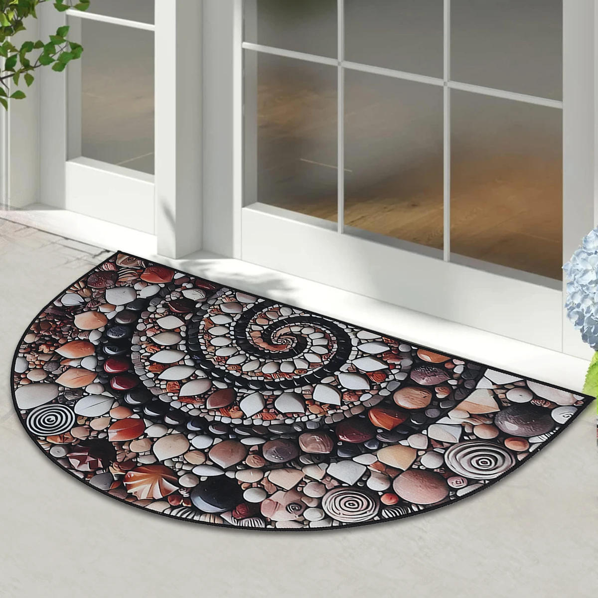 Semi-circular Crystal Velvet Pebble Stereoscopic Living Room Carpet Visual Corridor Mat Hotel Bedroom Stone Floor Floor Door Mat