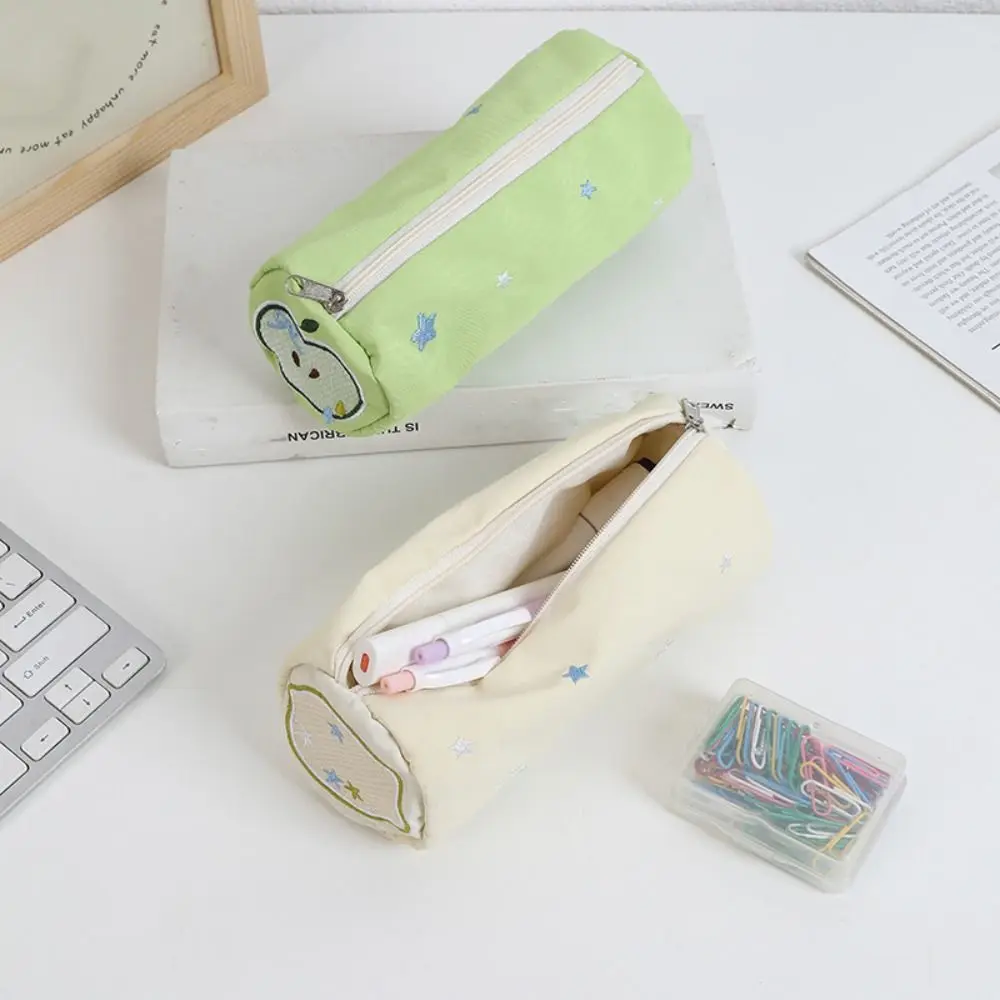 Cute Fruit Pencil Case Pouch Embroidery Pillow Shape Makeup Lipstick Bag Single Layer Zipper Simple Pen Case Kid