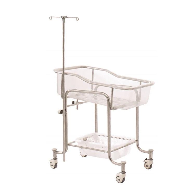 INB01 Factory Price Hospital Infant Bed Medical Baby Trolley with Steel Tilt