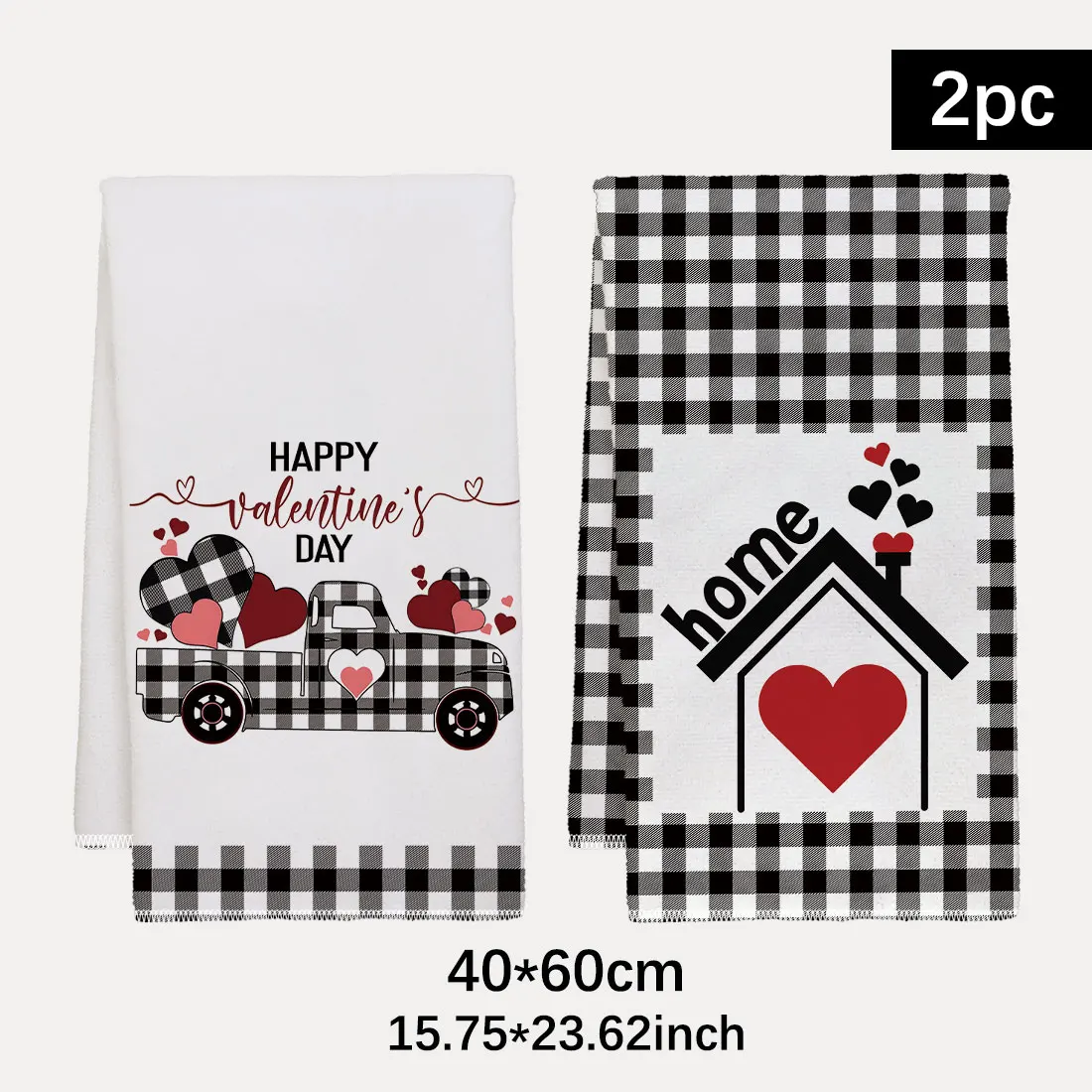 2pcs 40x60cm Valentine's Day Series Grids DishCloth Tea Towel Kitchen Dishcloth Grid  Kitchen Towels, Anniversary New Year Gifts