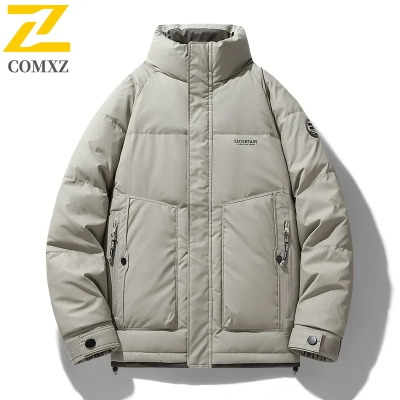 

COMXZ Мужская куртка-пуховик с воротником-стойкой, лыжная уличная теплая свободная дорожная куртка с хлопковой подкладкой, ветрозащитная зимняя уличная куртка